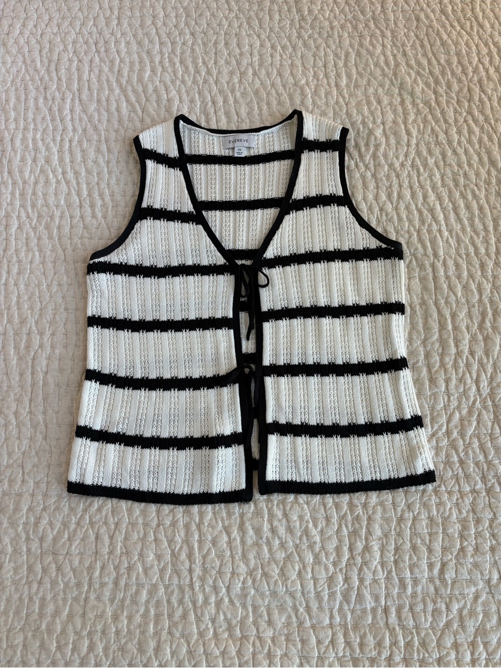 Evereve White and Black Striped Knit Tie-Front Tank